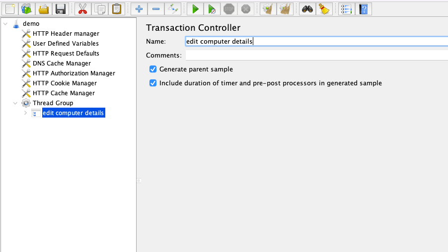 jMeter transaction controller window