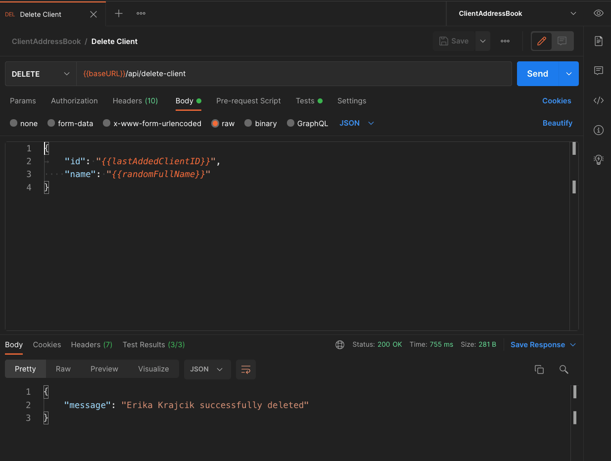 post delete client postman request
